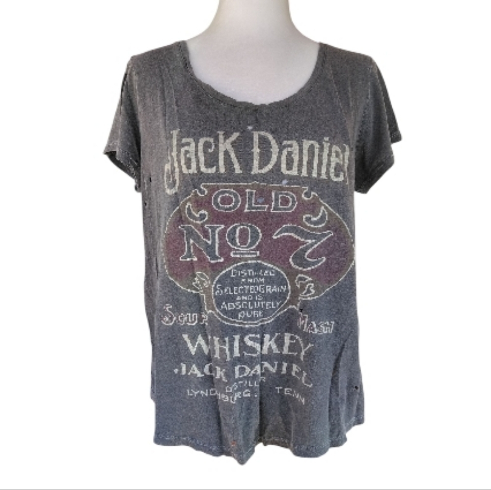 Lucky Brand Black Thrashed Style Worn Jack Daniels Cotton Tshirt Size XL